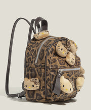 Style Brown Leopard Hellow KT Decorated Faux Suede Backpack Bag