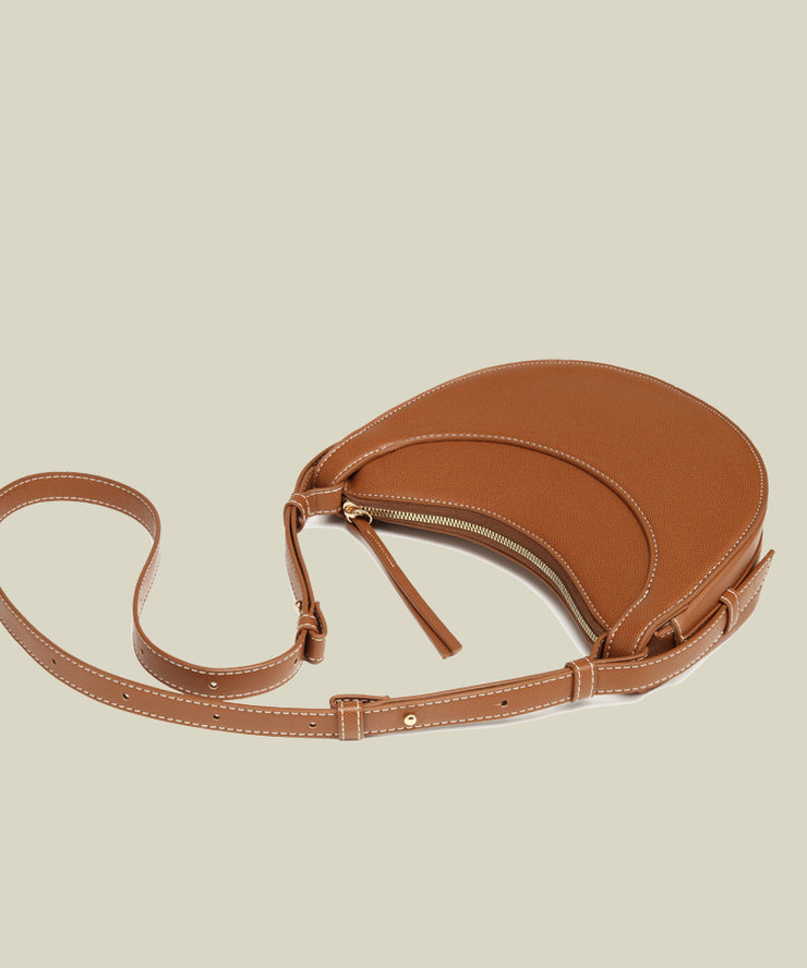 Style Brown Solid Durable Versatile Faux Leather Saddle Bag