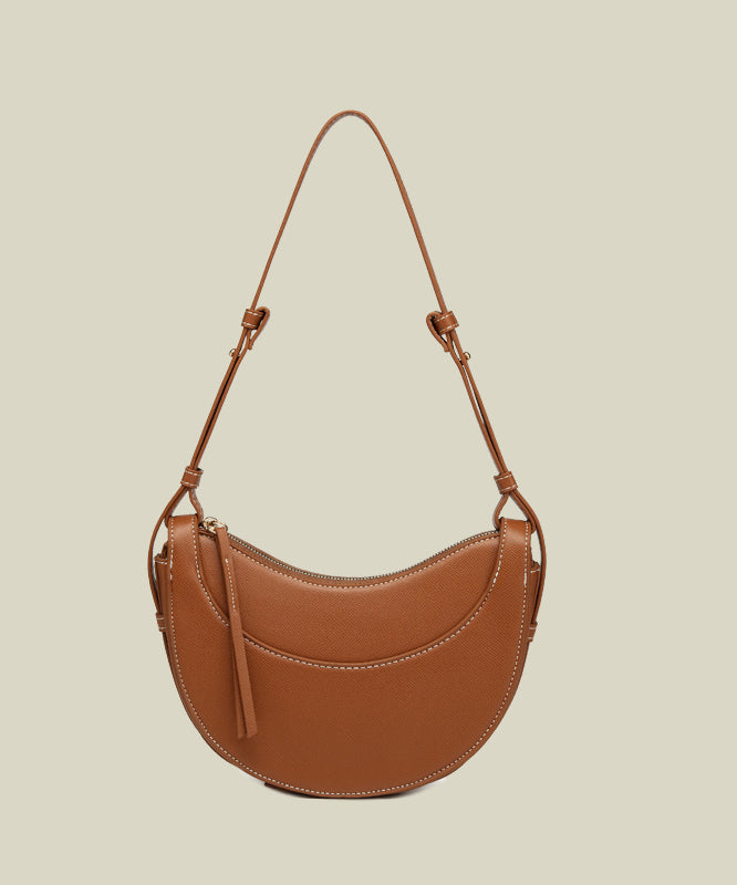 Style Brown Solid Durable Versatile Faux Leather Saddle Bag