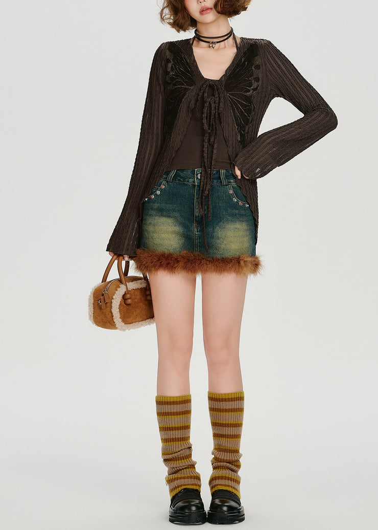 Style Chocolate Lace Up Butterfly Cotton Cardigans Spring