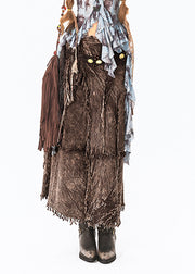 Style Coffee Patchwork Tassel Maxi Skirts Summer