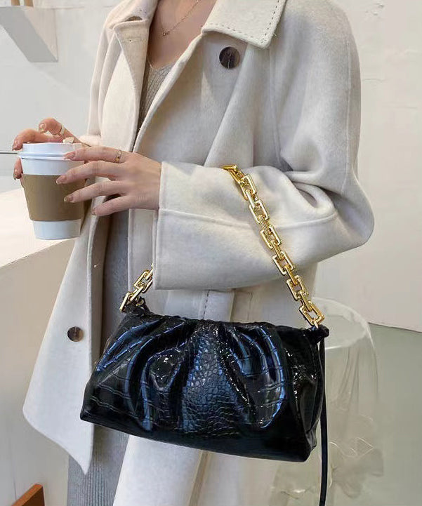Style Coffee Solid Durable Chain Linked Faux Leather Tote Bag