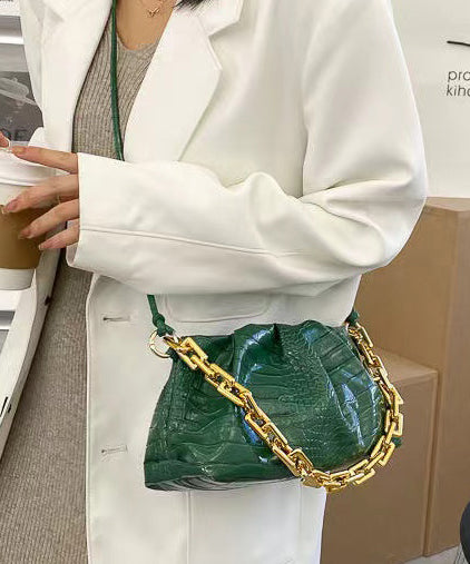 Style Coffee Solid Durable Chain Linked Faux Leather Tote Bag