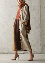 Style Colorblock Oversized Patchwork Faux Fur Long Dresses Fall