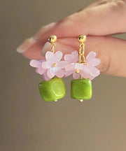 Style Colorblock Sterling Silver Resin Floral Stud Earrings