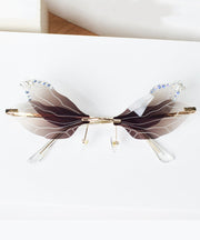 Style Frameless Diamond Inlaid Bee Butterfly Sunglasses Brown