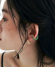 Style Gold Copper Enamel Hoop Earrings