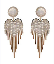 Style Gold Copper Overgild Zircon Pearl Tassel Drop Earrings