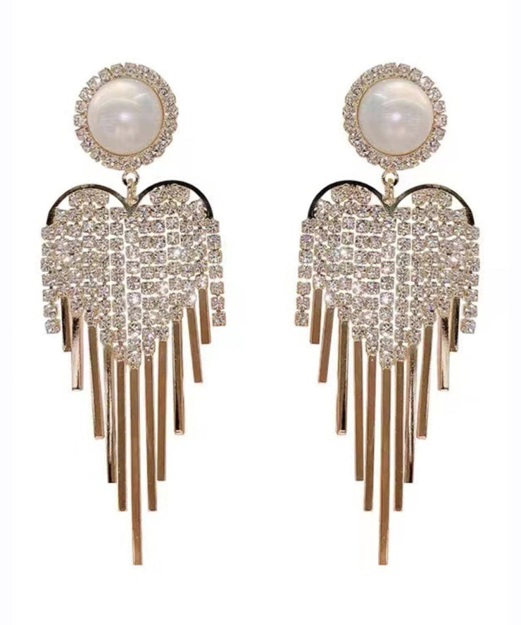 Style Gold Copper Overgild Zircon Pearl Tassel Drop Earrings