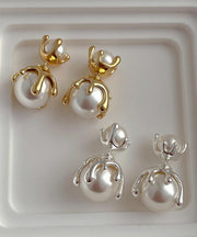 Style Gold Metal Alloy Pearl Stud Earrings
