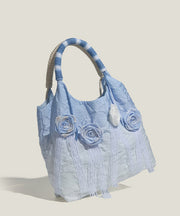 Style Gradient Blue Flower Decorated Lace Cotton Tote Bags