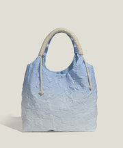Style Gradient Blue Flower Decorated Lace Cotton Tote Bags