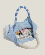 Style Gradient Blue Flower Decorated Lace Cotton Tote Bags