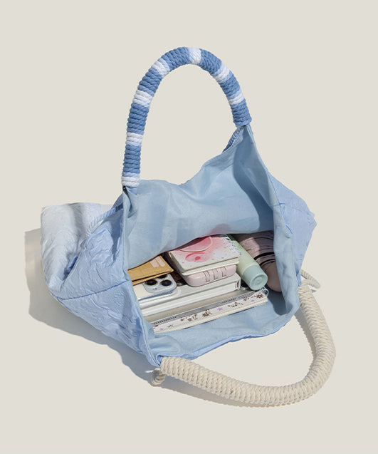 Style Gradient Blue Flower Decorated Lace Cotton Tote Bags