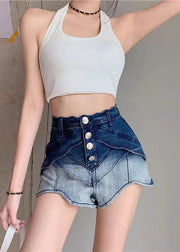 Style Gradient Color High Waist Denim Shorts Summer