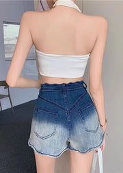 Style Gradient Color High Waist Denim Shorts Summer