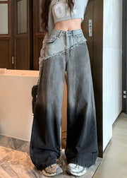 Style Gradient Color Patchwork Denim Wide Leg Pants Fall