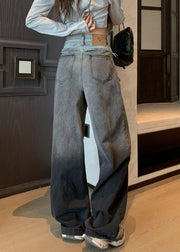 Style Gradient Color Patchwork Denim Wide Leg Pants Fall