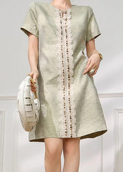 Style Green Lace Nail Bead Patchwork Mid Dresses Short Sleeve
