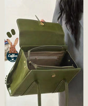 Style Green Solid Durable Faux Leather Satchel Handbag