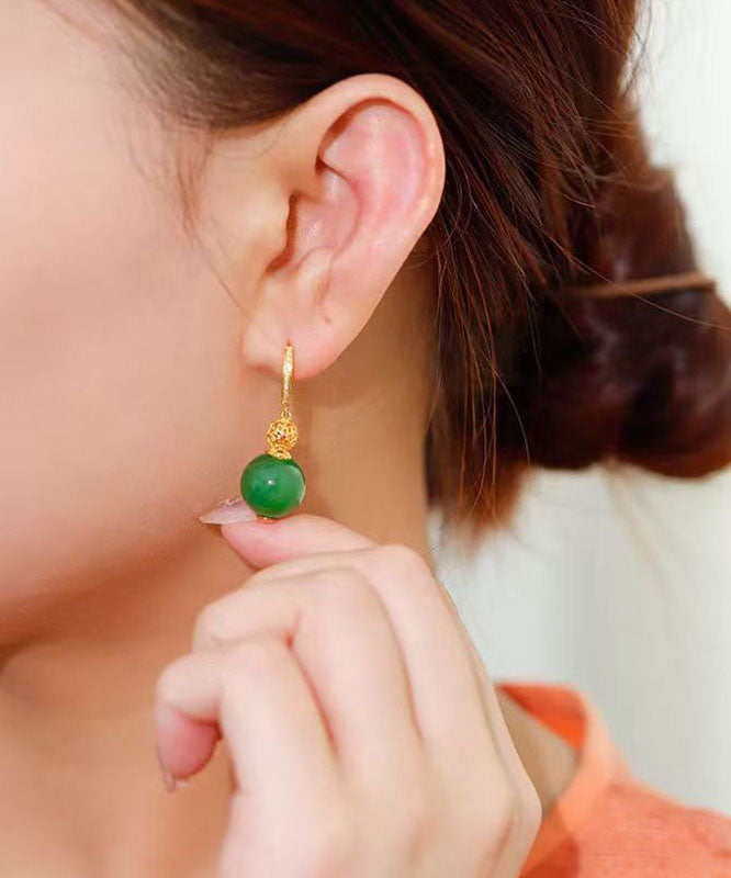 Style Green Stelring Silver Overgild Jade Drop Earrings