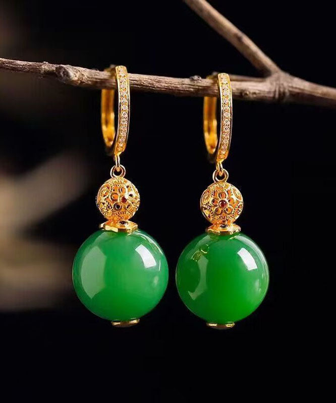 Style Green Stelring Silver Overgild Jade Drop Earrings
