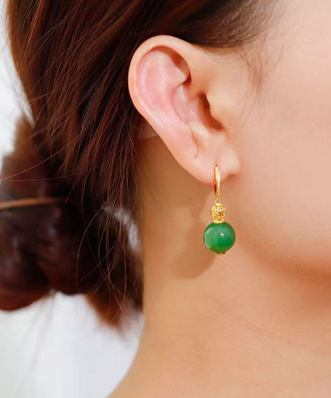 Style Green Stelring Silver Overgild Jade Drop Earrings