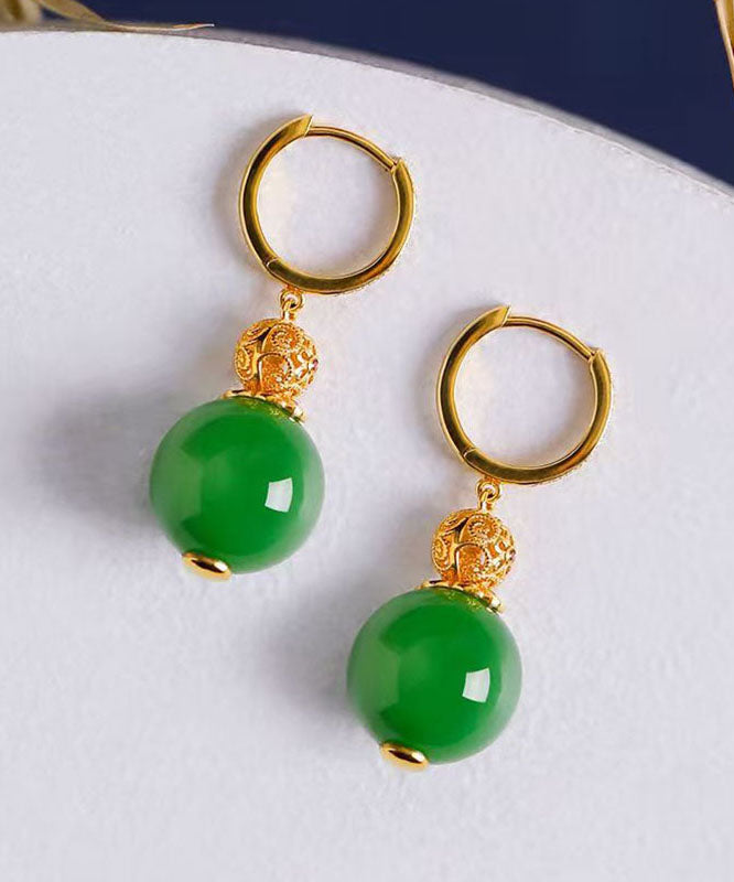 Style Green Stelring Silver Overgild Jade Drop Earrings