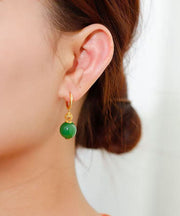 Style Green Stelring Silver Overgild Jade Drop Earrings