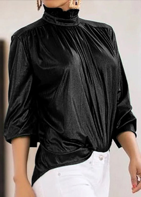 Style Green Turtleneck Patchwork Silk Velour Top Spring