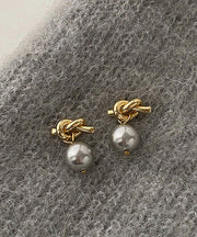 Style Grey Copper Overgild Pearl Resin Drop Earrings