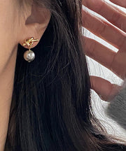 Style Grey Copper Overgild Pearl Resin Drop Earrings
