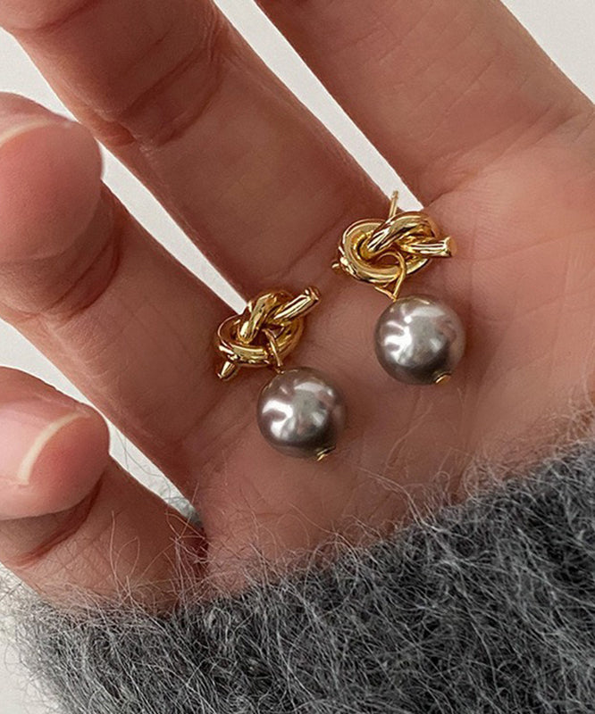 Style Grey Copper Overgild Pearl Resin Drop Earrings