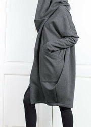 Style Grey Hooded Pockets False Two Pieces Cotton Coat Spring