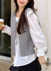 Style Grey O-Neck Tie Lace Cotton Knit Waistcoat Sleeveless