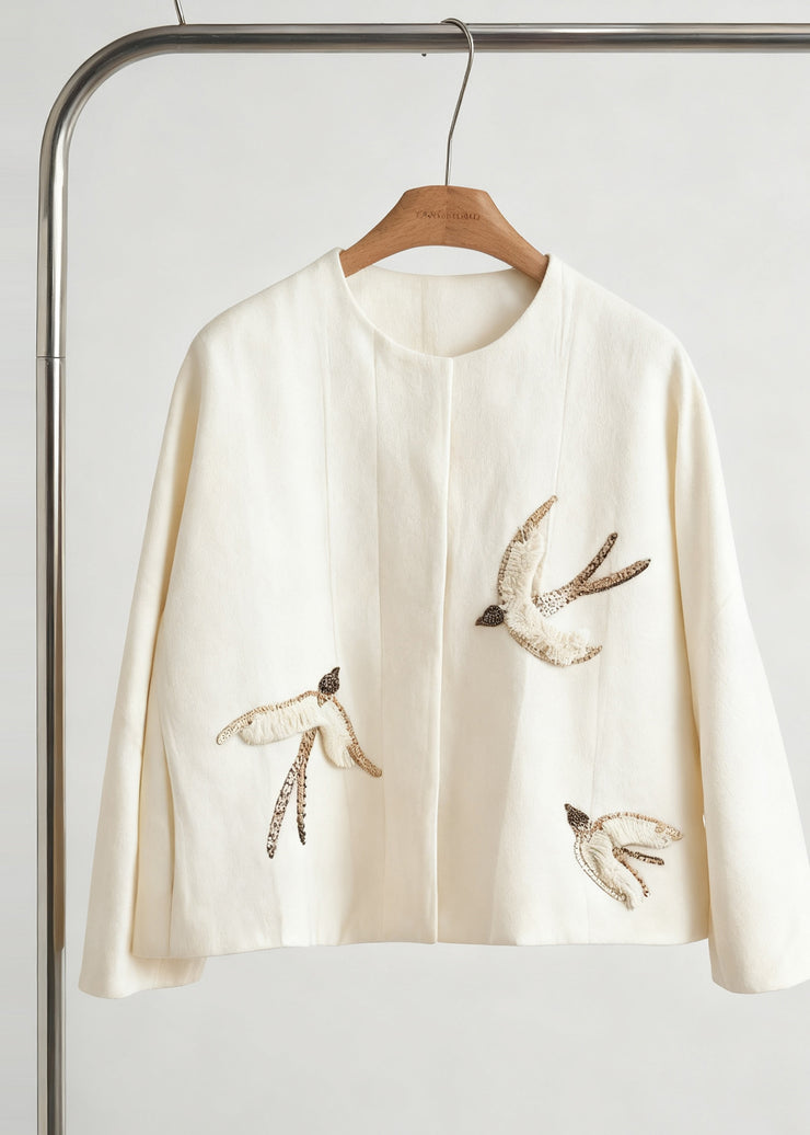 Style Khaki Embroidered Jacquard Silk Velvet Coat Outwear Fall