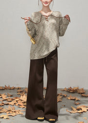 Style Khaki Oversized Knit Sweatshirt Fall