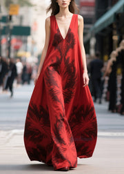 Style Mulberry V Neck Print Chiffon Robe Dresses Summer