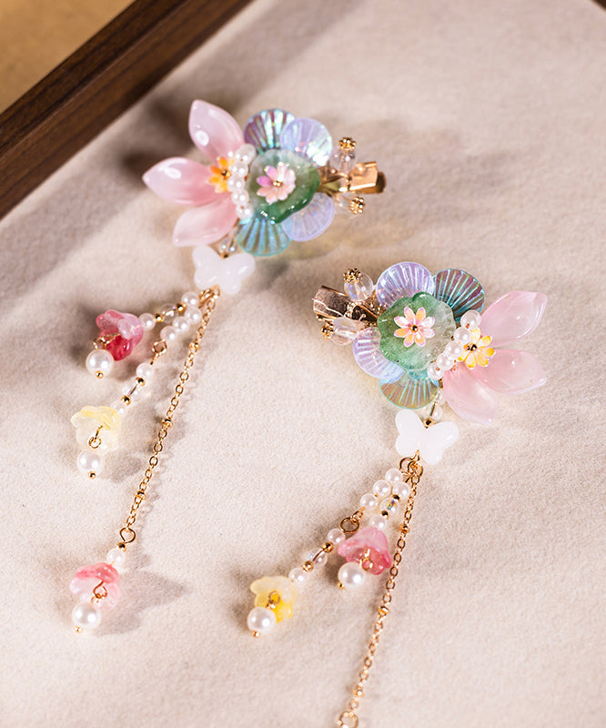 Style Multicolor Alloy Pearl Floral Tassel Kids A Pair Hairpin