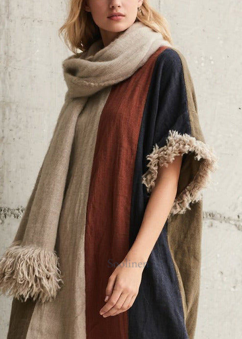 Style Multicolor Oversized Patchwork Faux Fur Dress Summer