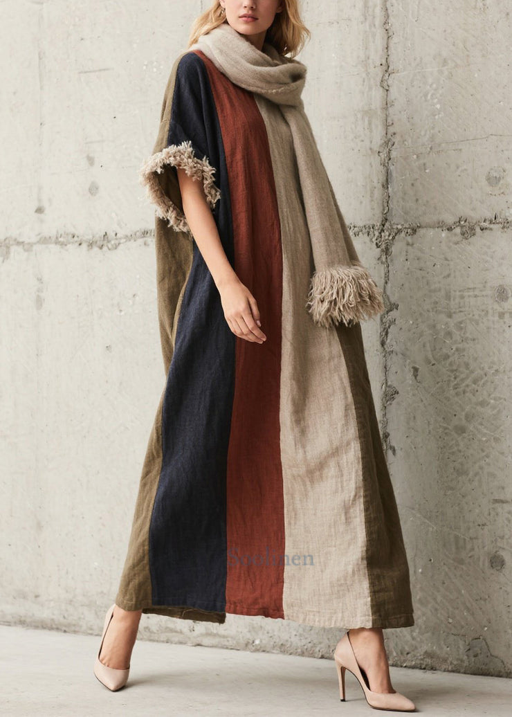 Style Multicolor Oversized Patchwork Faux Fur Dress Summer
