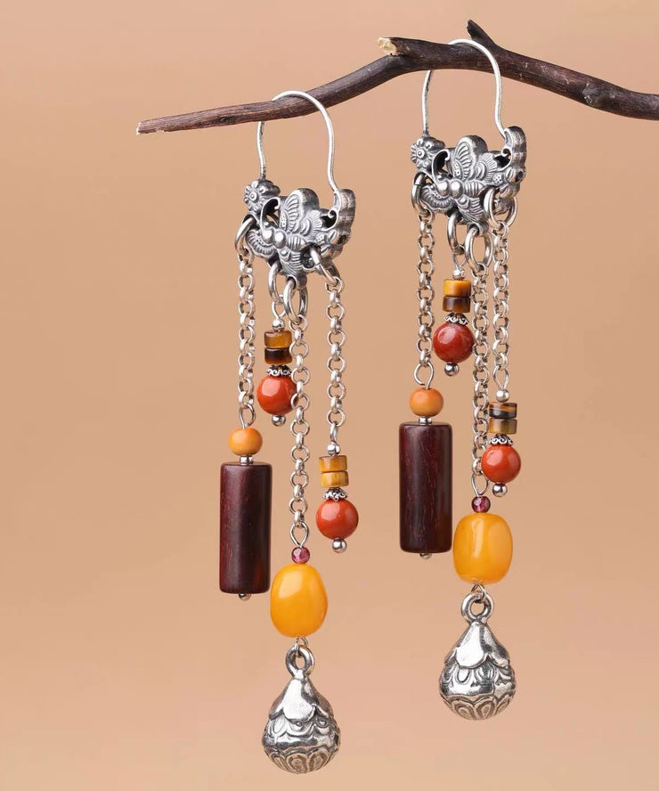 Style Multicolor Sterling Silver Beeswax Tassel Drop Earrings