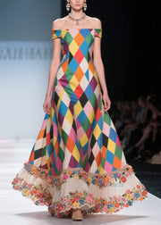Style Multicolour Plaid Cold Shoulder Chiffon Vestidos Dresses Summer