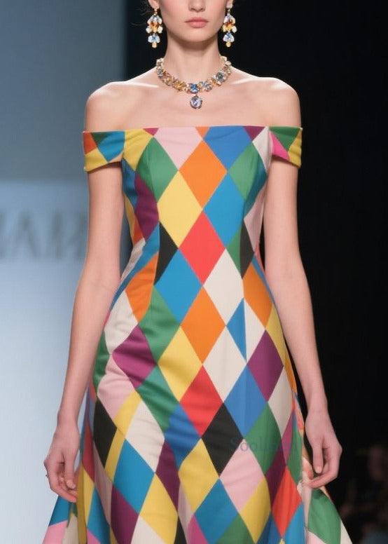 Style Multicolour Plaid Cold Shoulder Chiffon Vestidos Dresses Summer