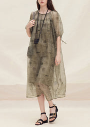 Style O Neck Print Lace Up Plus Size Silk Dress Summer