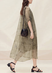Style O Neck Print Lace Up Plus Size Silk Dress Summer