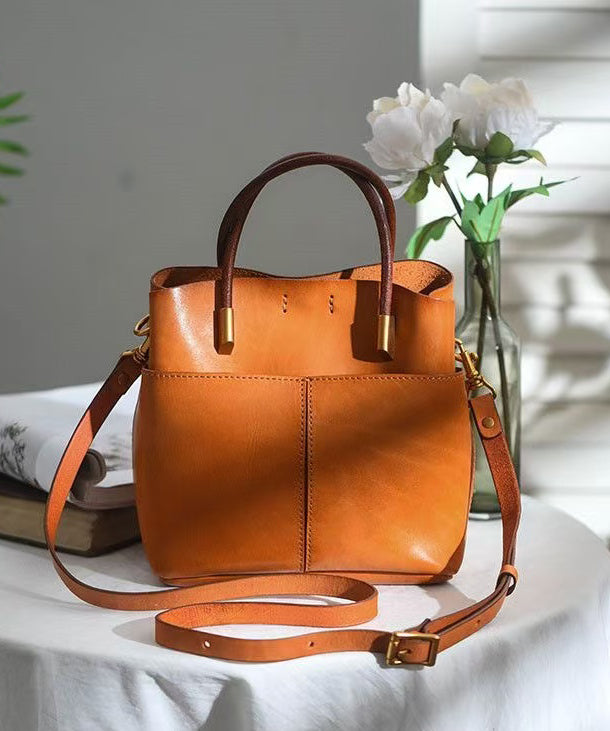 Style Orange Durable Large Leather Tote Handbag