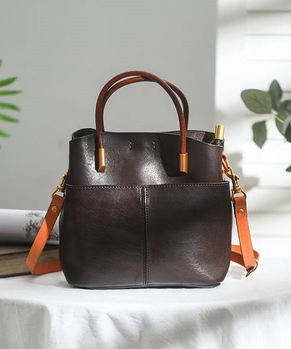 Style Orange Durable Large Leather Tote Handbag