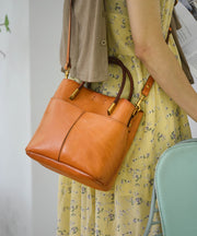 Style Orange Durable Large Leather Tote Handbag