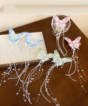 Style Pink Acrylic Pearl Beads Tulle Butterfly Tassel Hairpin